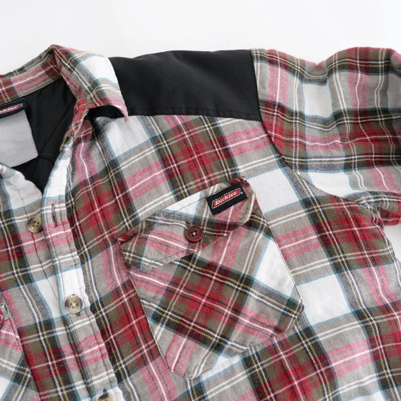 Vintage Dickies Red And Green Plaid Quilt Lined Outdoor Button Up Shacket Large - Picture 11 of 12